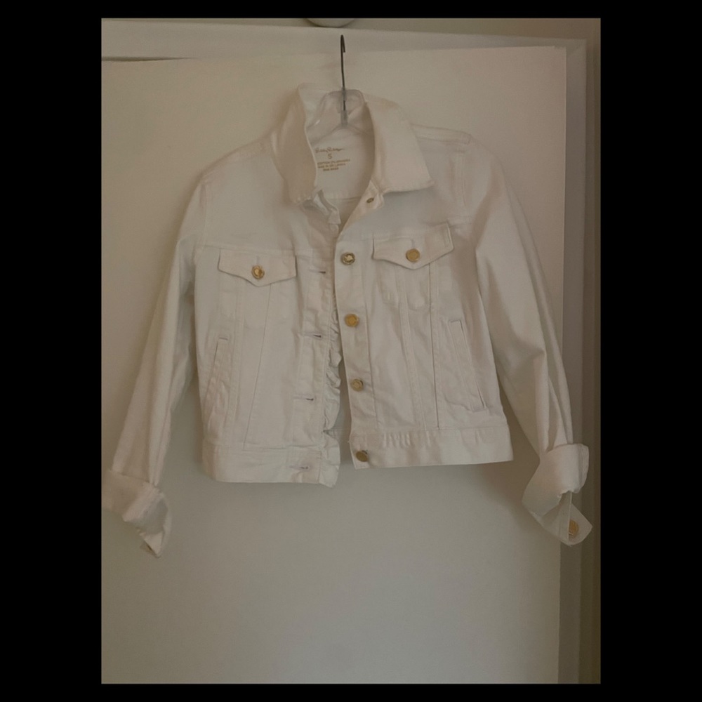 Lilly Pulitzer seaspray ruffle trim denim jacket